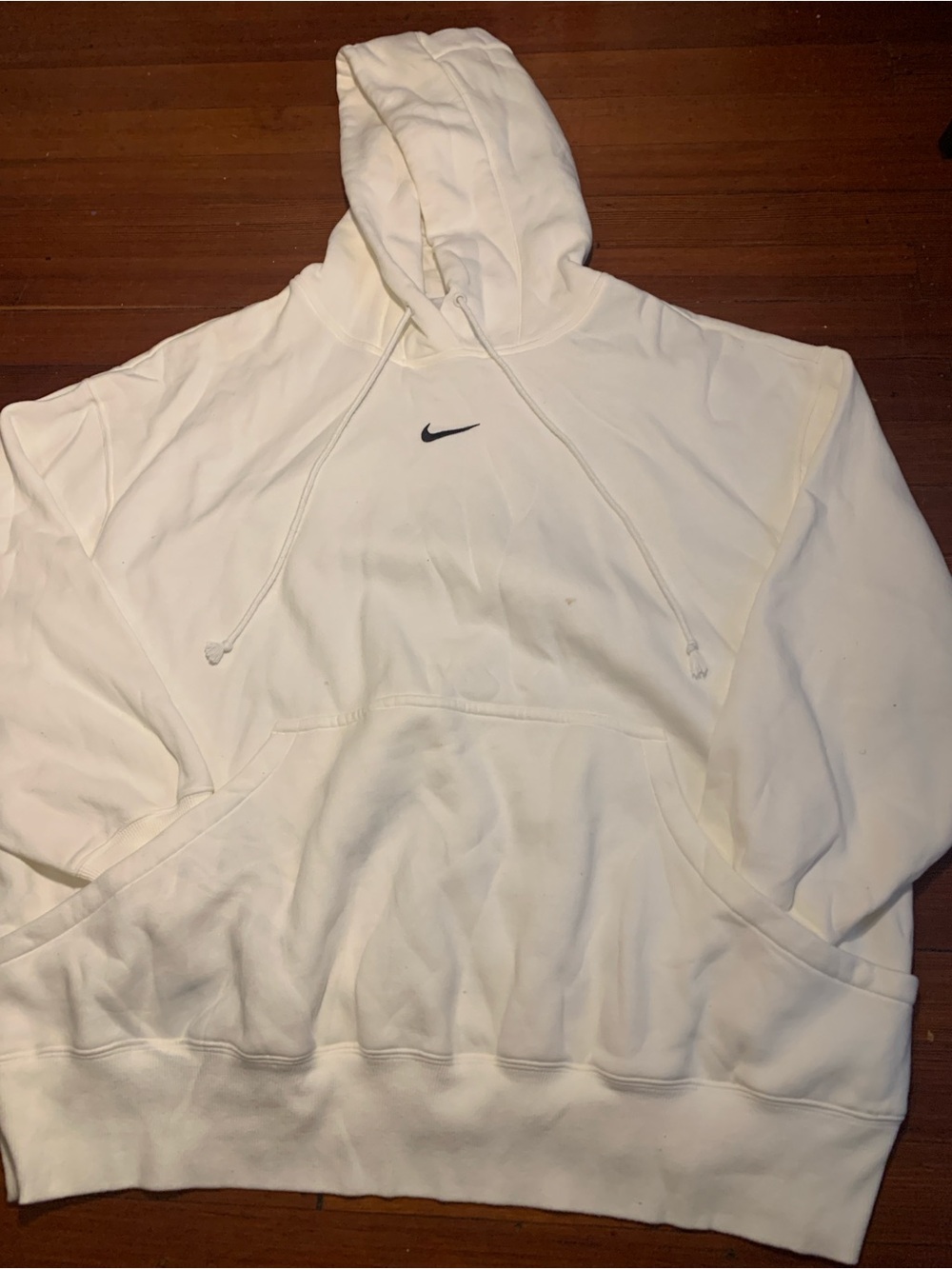 Nike White Hoodie with Small Black Swoosh
